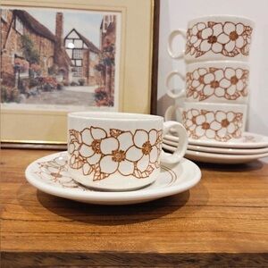 Reclaimed Vintage White and Brown Floral Teacup Set